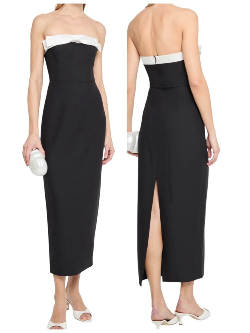 o.p.t. Solana Strapless Bow Midi Dress Black White NWT Size 4